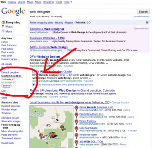 screen capture of google custom location search field on the side navigation